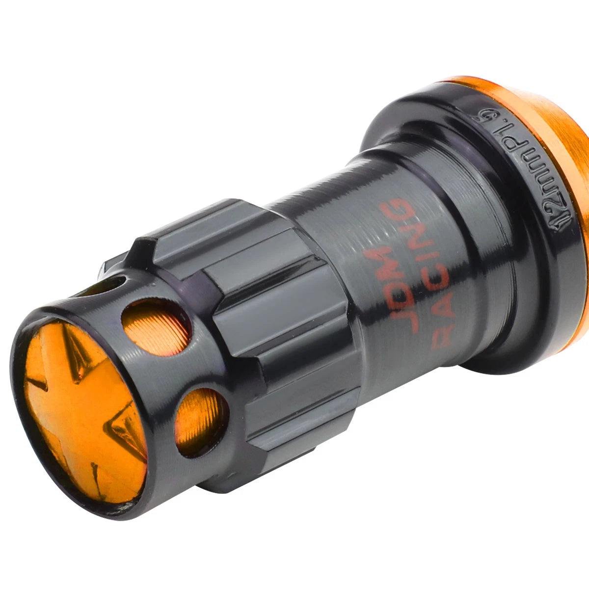 Set of 16 Aluminum Orange Rim Lock Nuts + Adapter M12x1.5 (Closed)