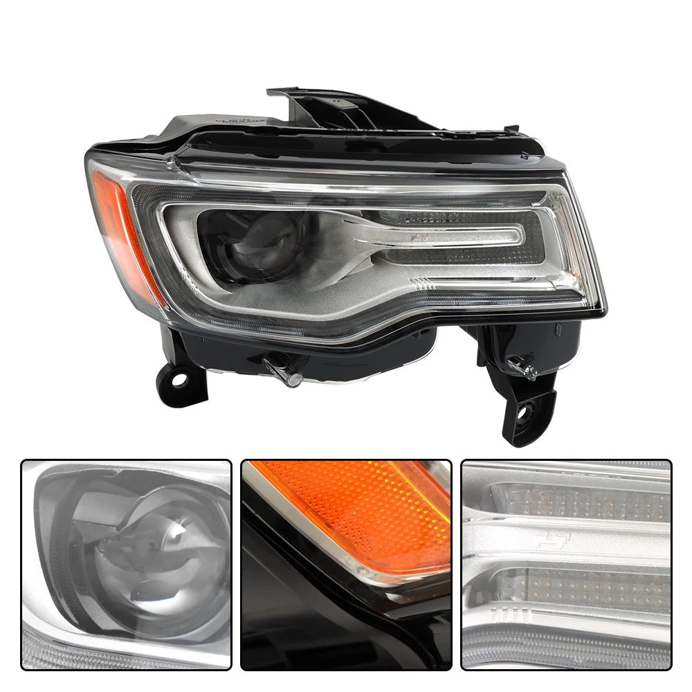 Pair Chrome Xenon Headlights for Jeep Grand Cherokee (2019–2021) LED DRL
