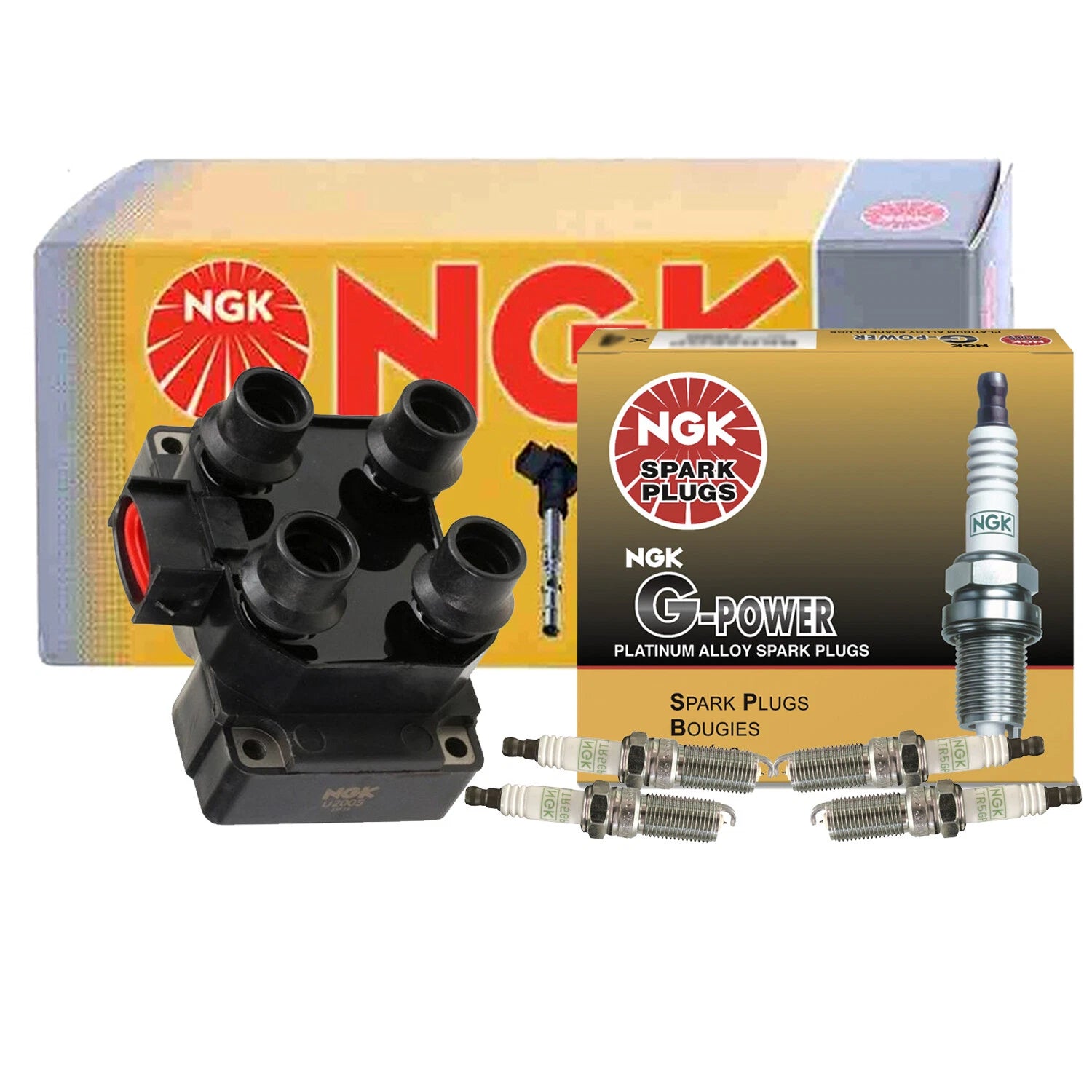 NGK DIS Ignition Coil & 4 G-Power Platinum Spark Plugs for Ford Mercury
