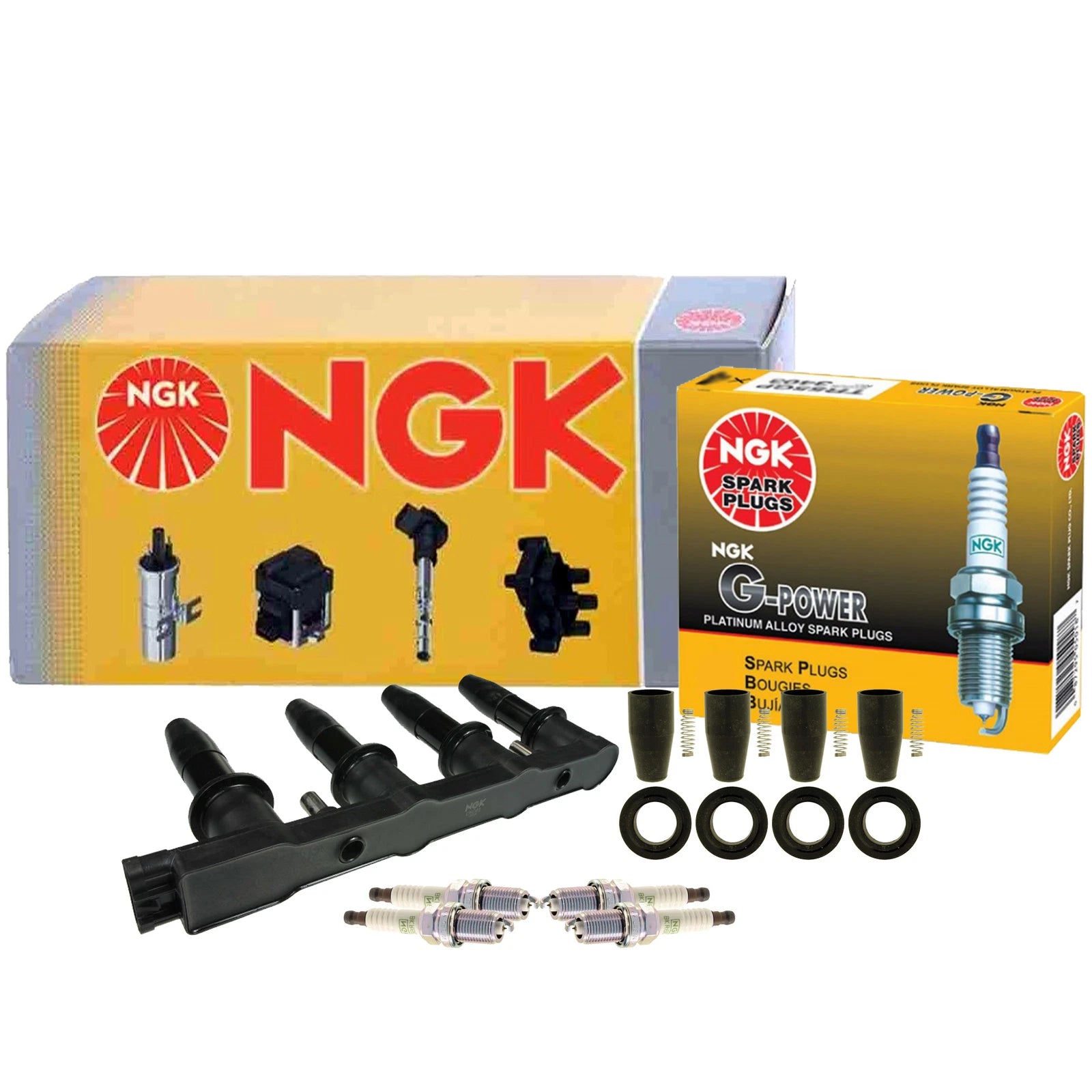 Set of 4 NGK Ignition Coils & G-Power Platinum Spark Plugs for Chevrolet L4