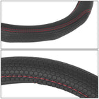 Steering Wheel Cover Black Hexagon Pattern Red 14.5" for Universal Fit