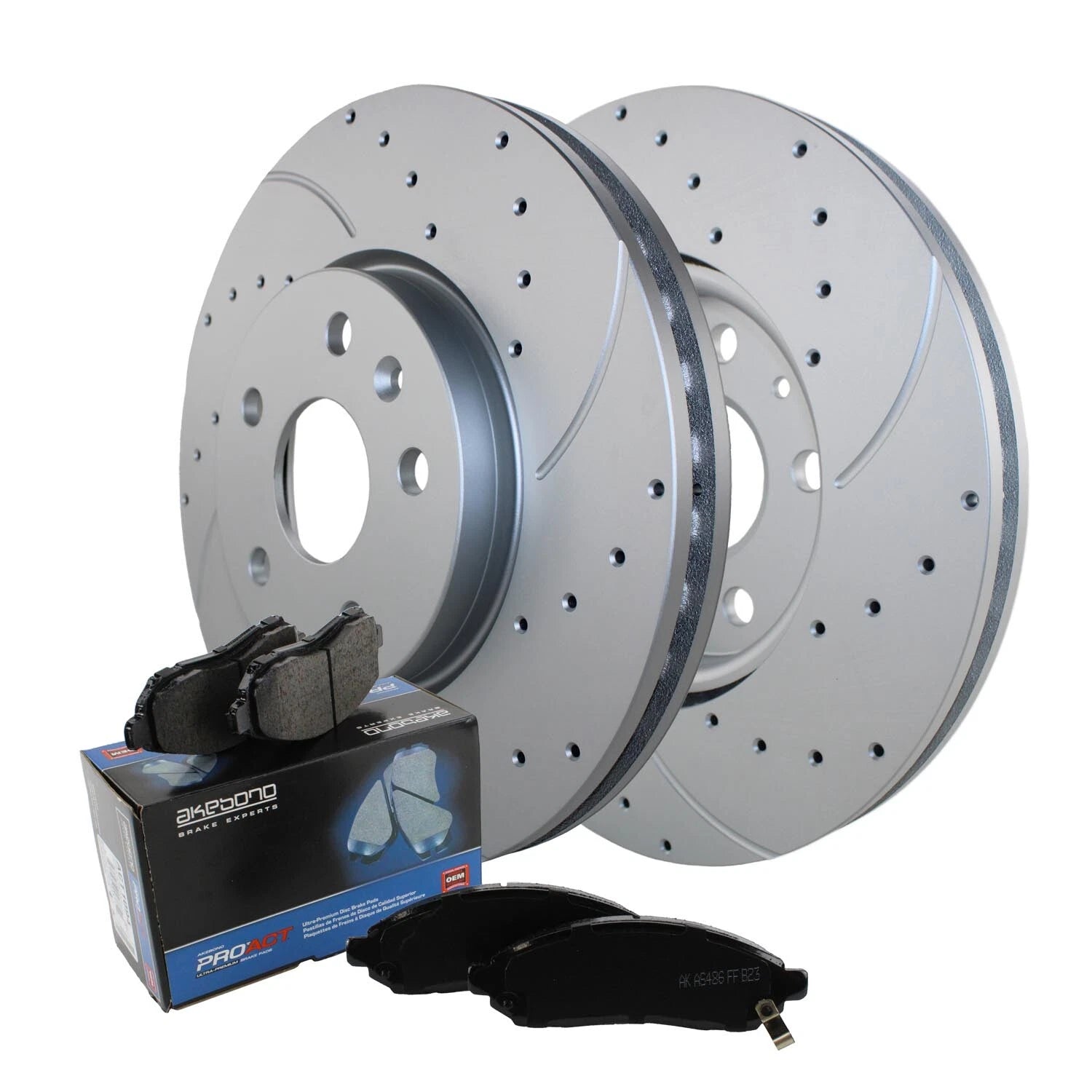 Front Brake Kit Set of 4 Drilled Rotors & Akebono Ceramic Pads for Buick Chevy GMC