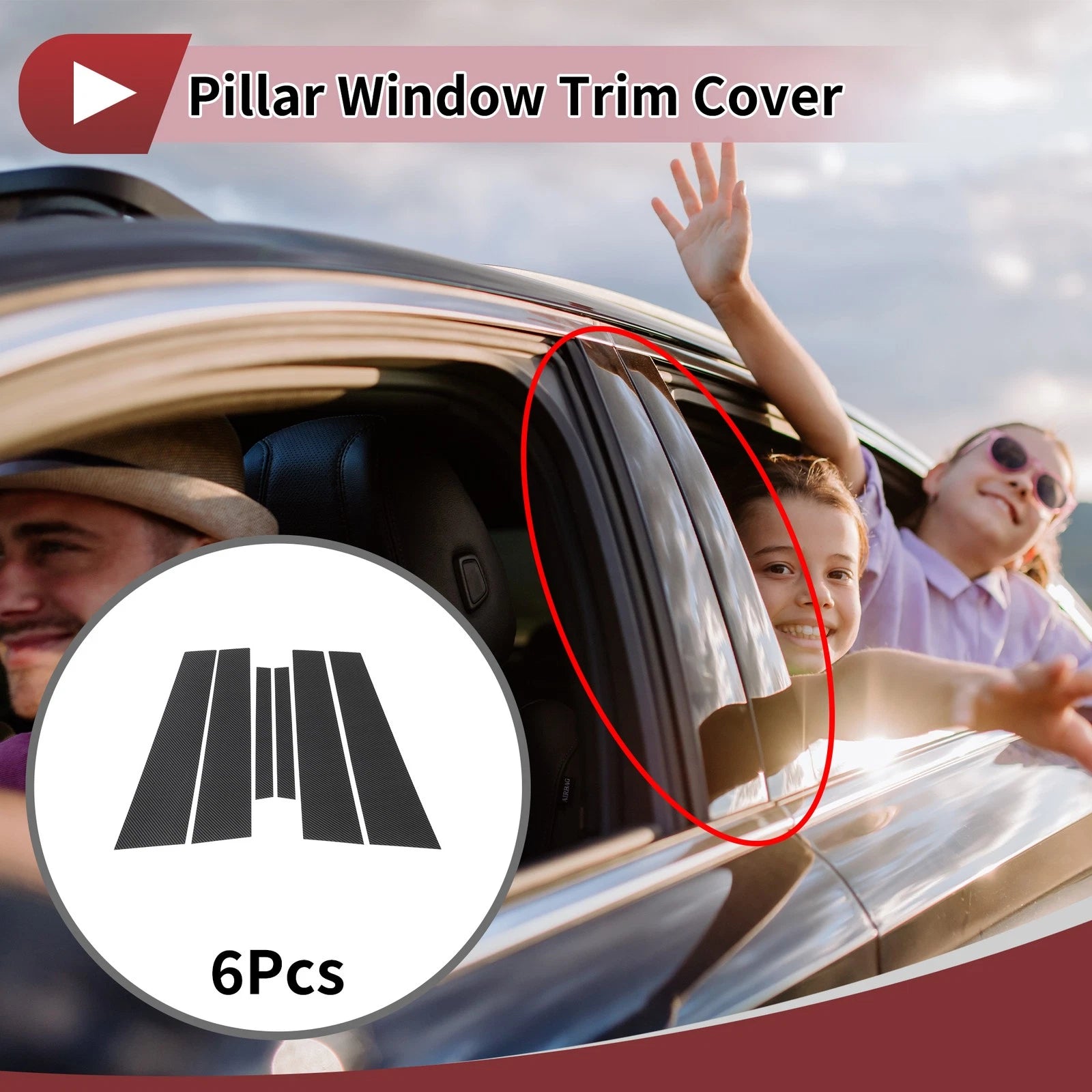Door Pillar Window Trim for Ford Focus (2019–2023) Carbon Fiber Black