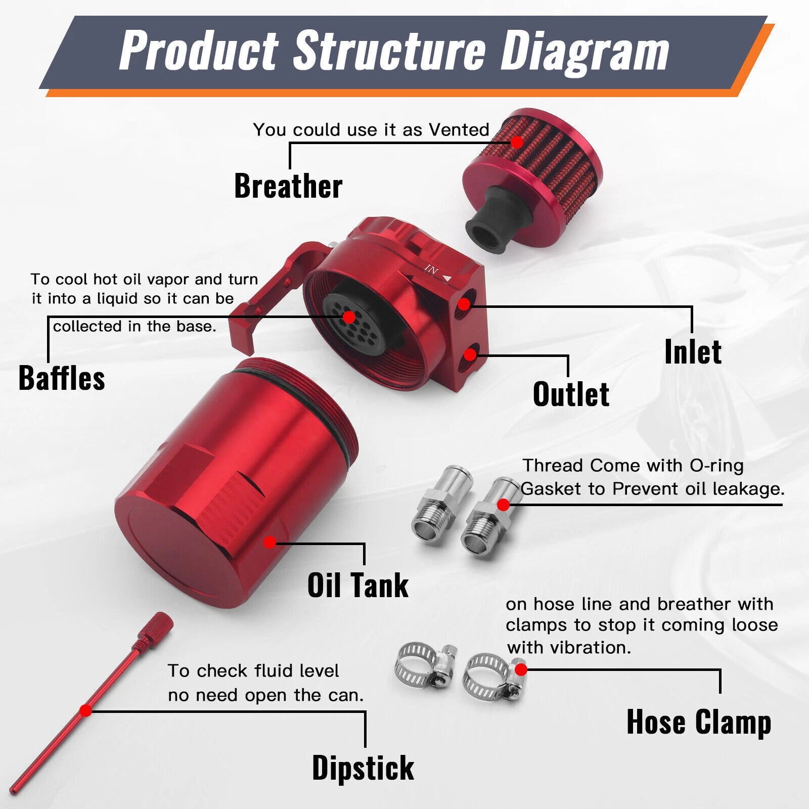 Oil Catch Can Kit for Universal Vehicles - Baffled Aluminum Reservoir