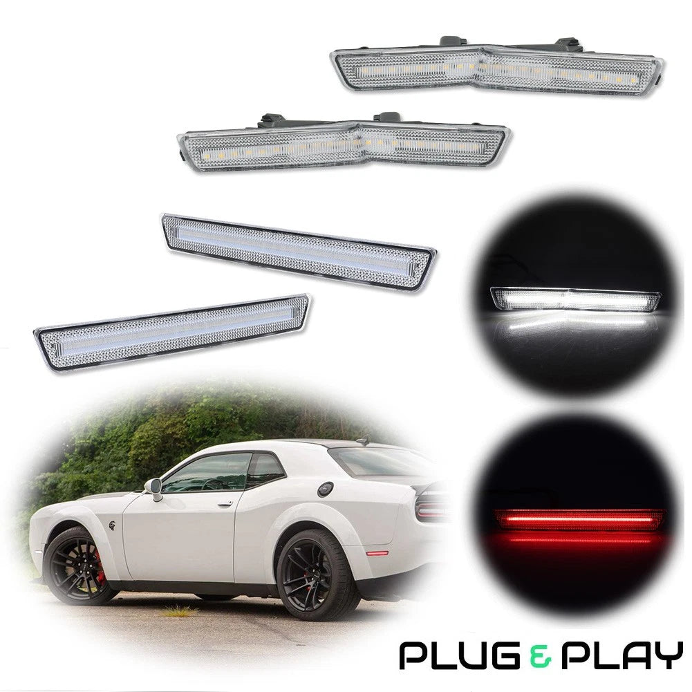 Set of 4 LED Clear White/Red Side Marker Lamps for Dodge Challenger SRT