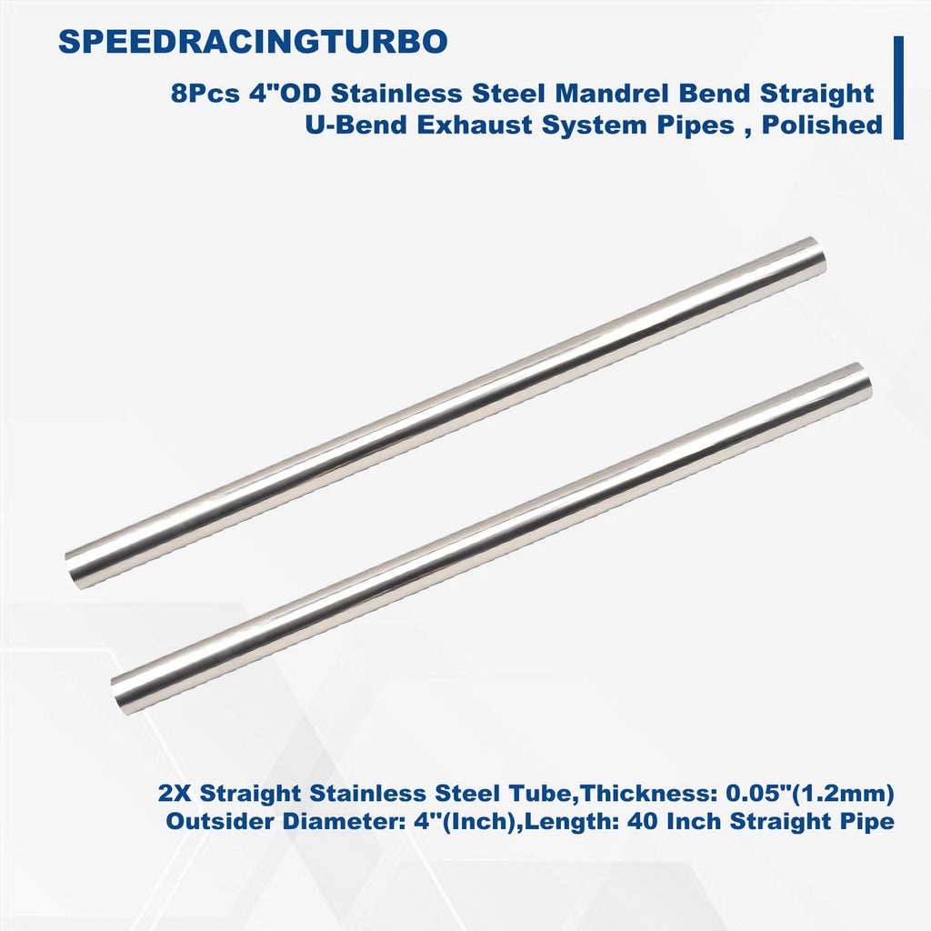 Stainless Steel Exhaust System Kit 4" Universal Straight U-Bend (8pcs)