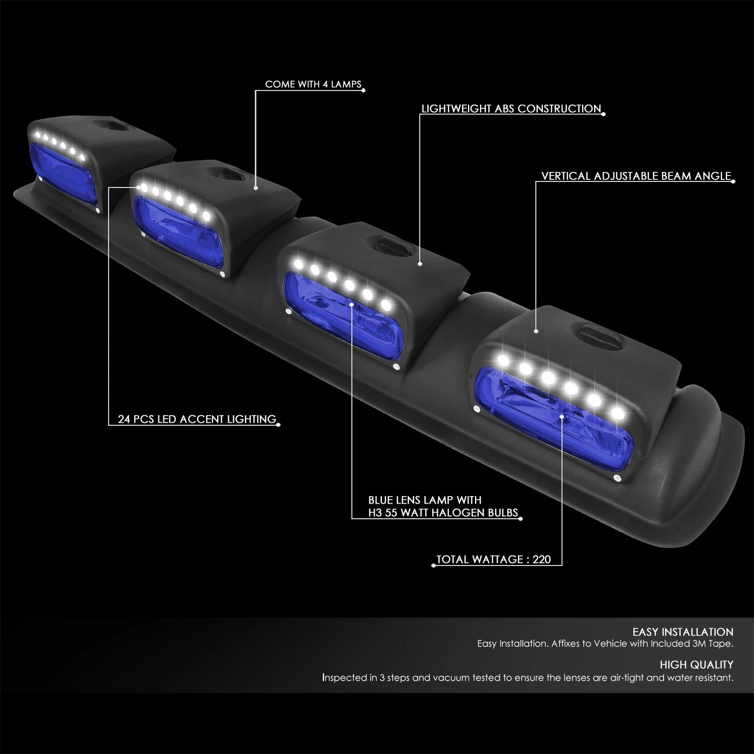 4X Off-Road Roof Top Mount Fog Lamp Bar for w/LED Blue Lens