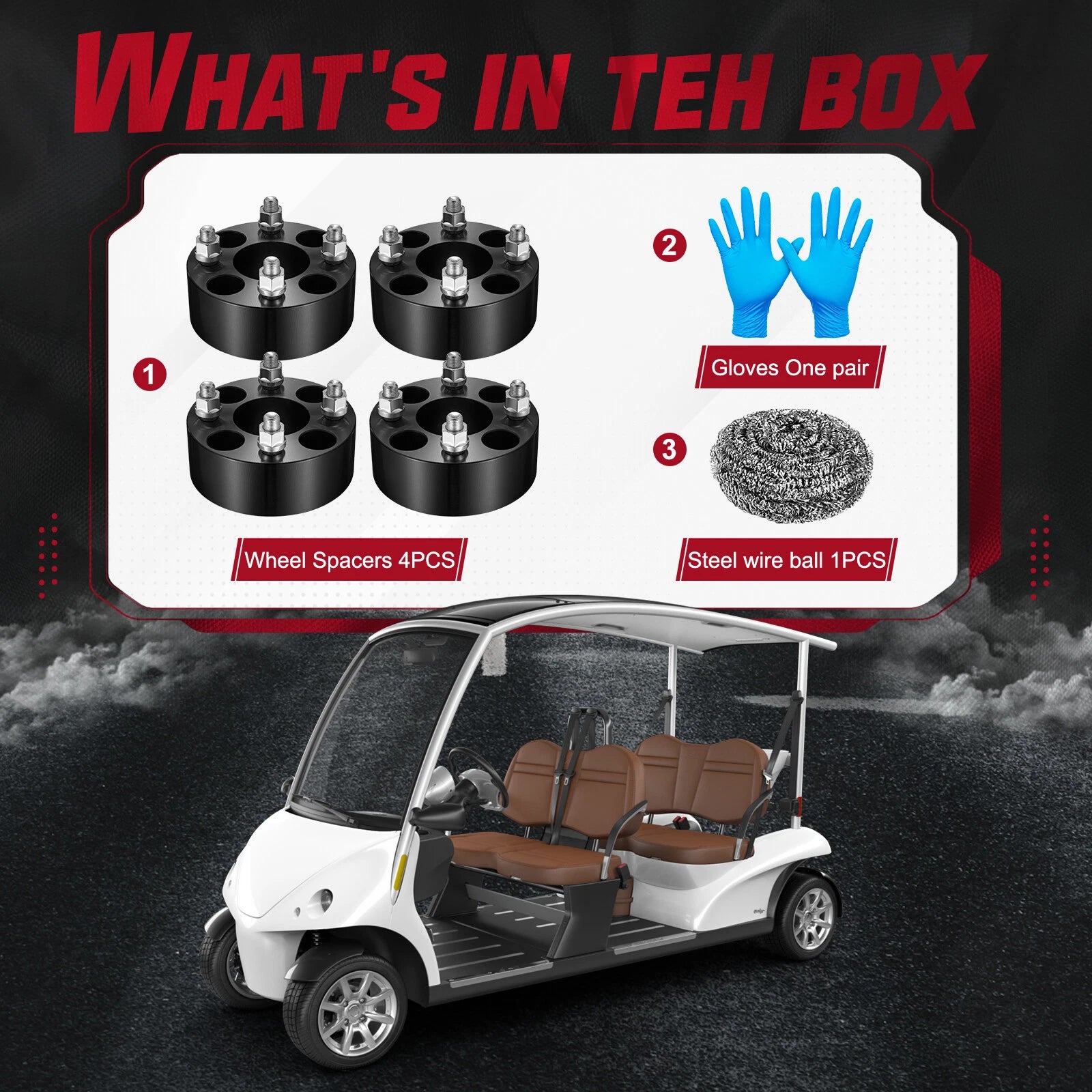 Set of 4 Black Wheel Spacers 2.0" 4x4 (4x101.6) 1/2"x20 for EZ GO Golf Carts