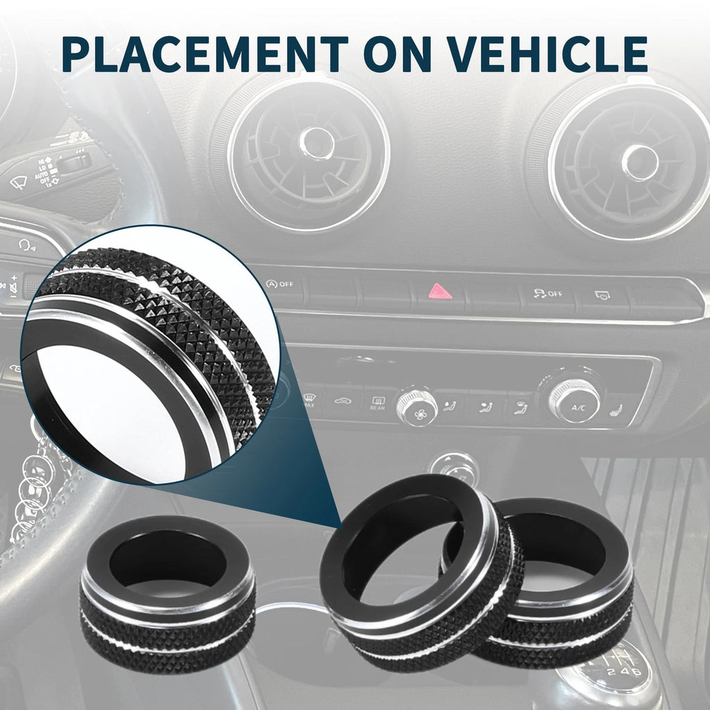 Set of 3 AC Climate Heater Switch Knob Cover Rings for Audi A3 8V (2014–2020)