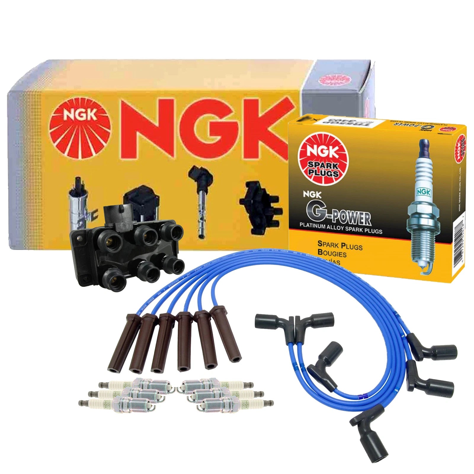 NGK DIS Ignition Coil Wires & 6 G-Power Platinum Spark Plugs for Ford 4.0 V6 (2000–2010)