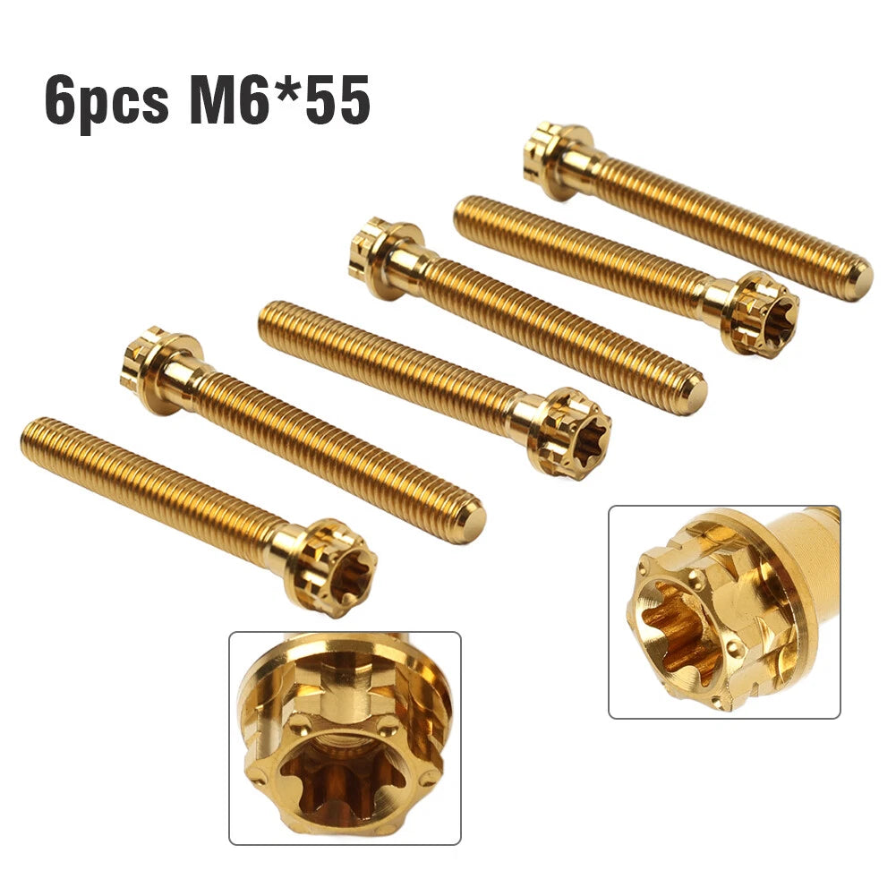 Set of 6 Titanium M6x55mm Torx Head Flange Screws for Motorcycle Bike