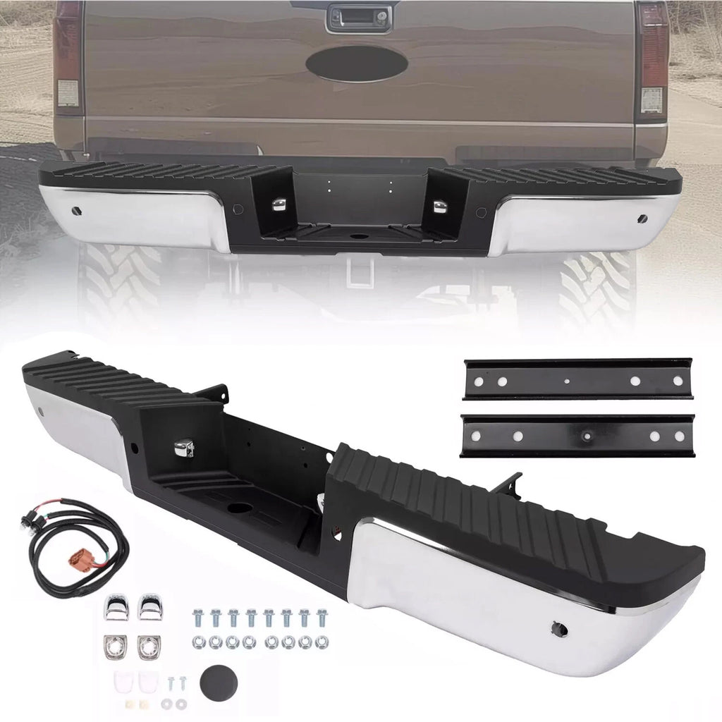 Chrome Rear Bumper Assembly for Ford F250 F350 F450 (2008–2016) w/ Sensor Holes