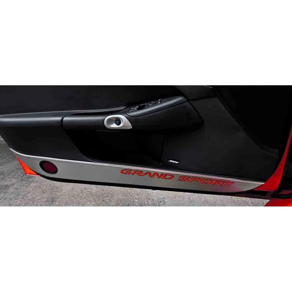 Laser Cut Door Guards w/Orange CF Vinyl Grand Sport Inlay for 05-13 Corvette GS