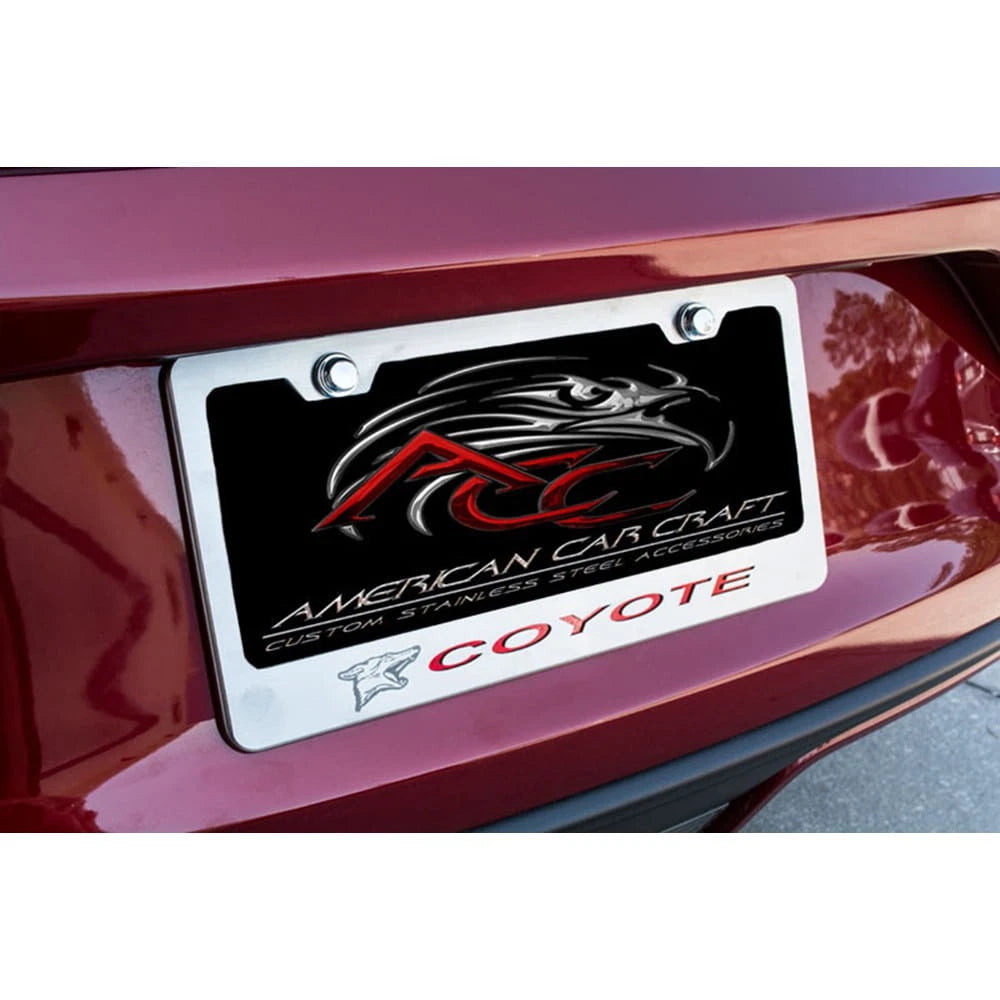 Stainless Plate Frame w/White Carbon Fiber 'Coyote' Inlay for 15-16 Ford Mustang