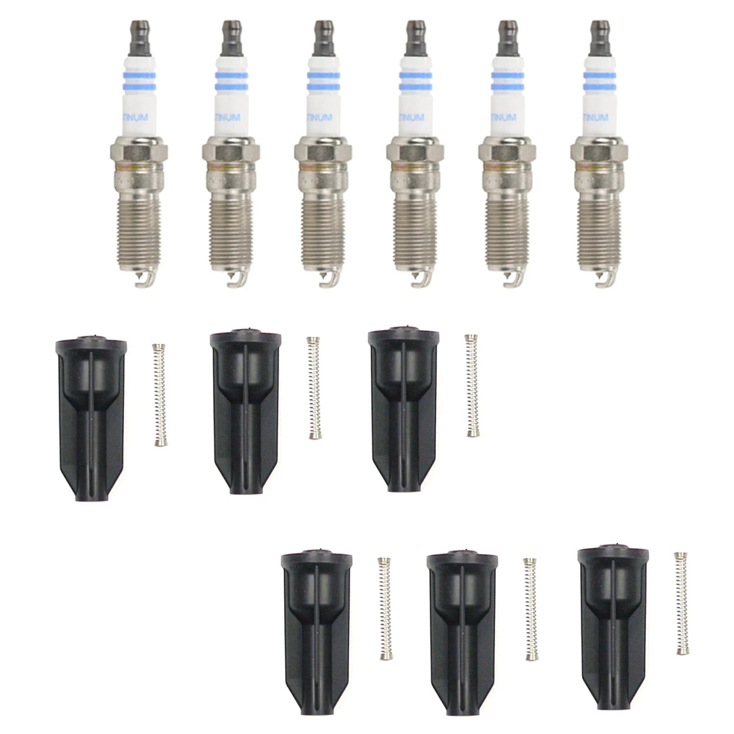 Set of 6 Bosch Platinum Spark Plugs & Denso Ignition Coil Boot Kit for Bravada Envoy (2002–2004)