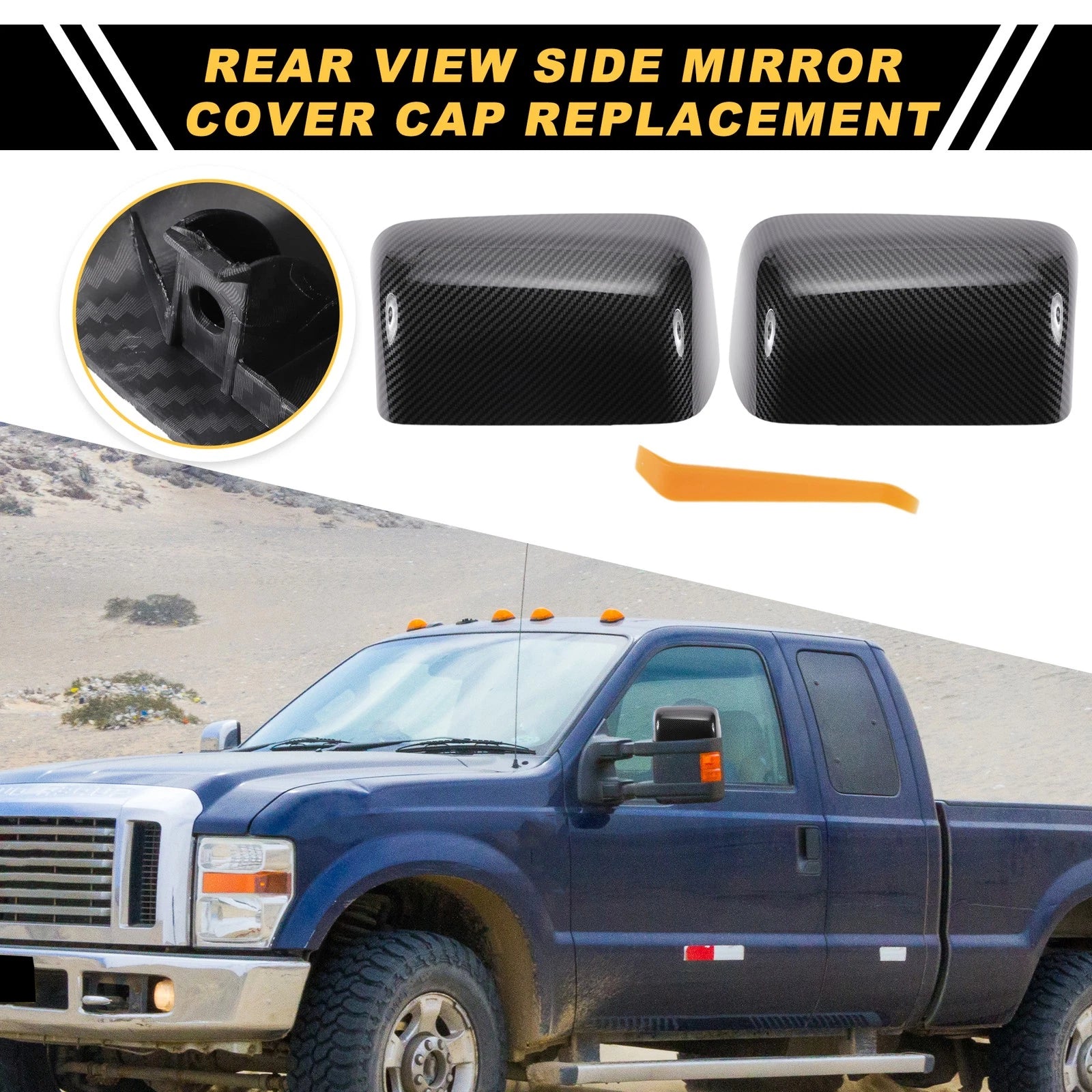 Set of 2 Rearview Mirror Cover Caps Black Carbon Fiber for Ford Excursion F150 F250