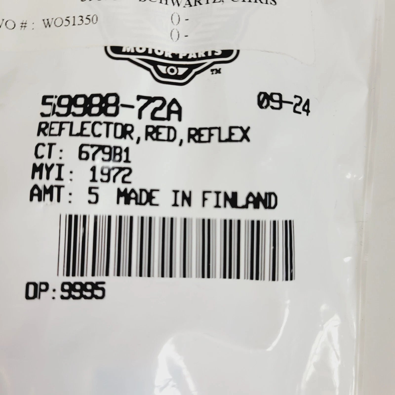 5-Pack Red Reflectors for Harley-Davidson License Plate (59988-72A)