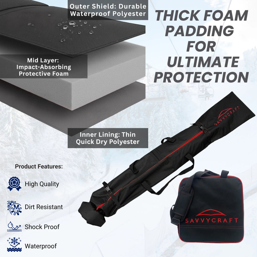 Padded Ski Bag and Boot Bag Set for Ski Equipment (Pro)