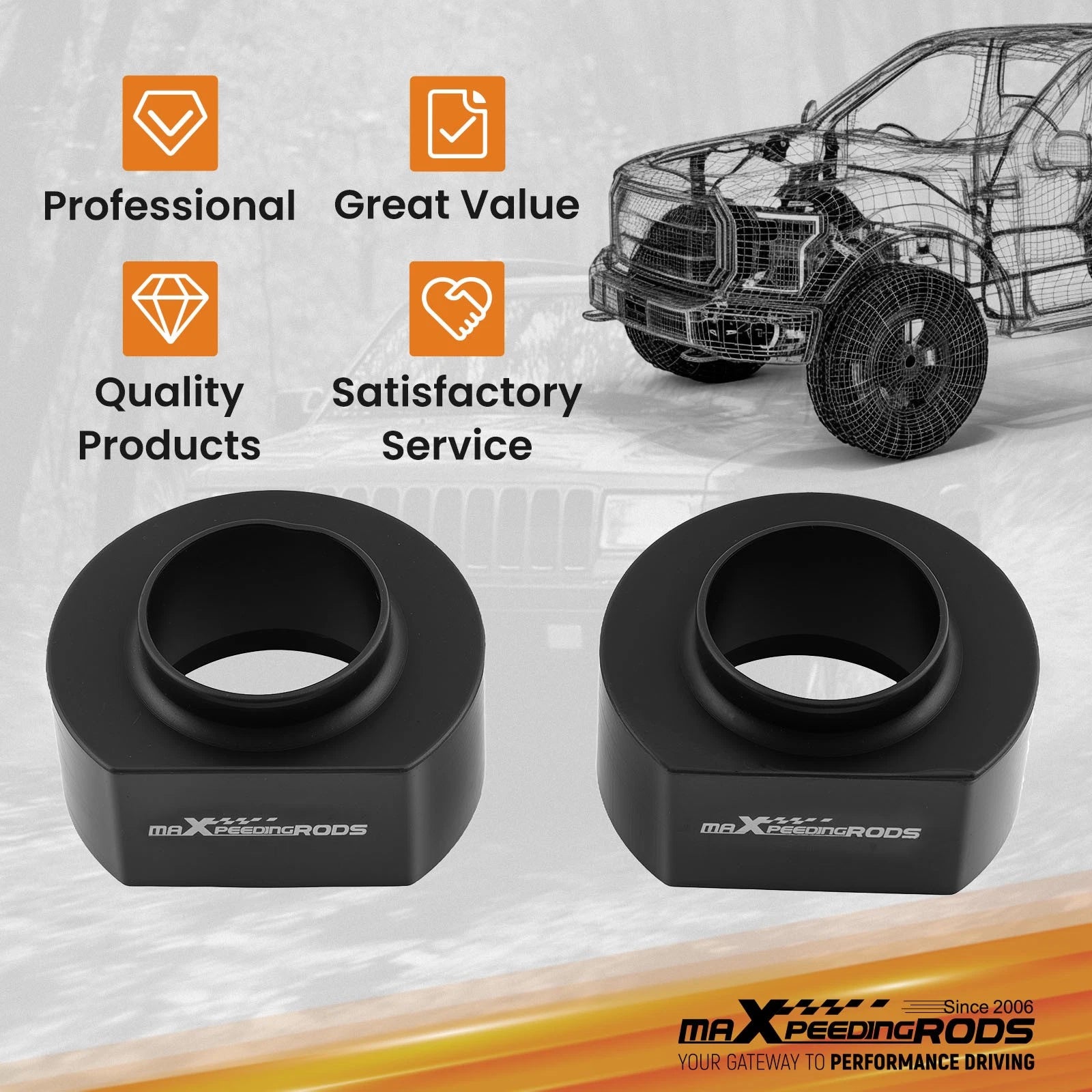 1.75" Front Coil Spacer Leveling Kit for Jeep Wrangler Rubicon (2003–2006)