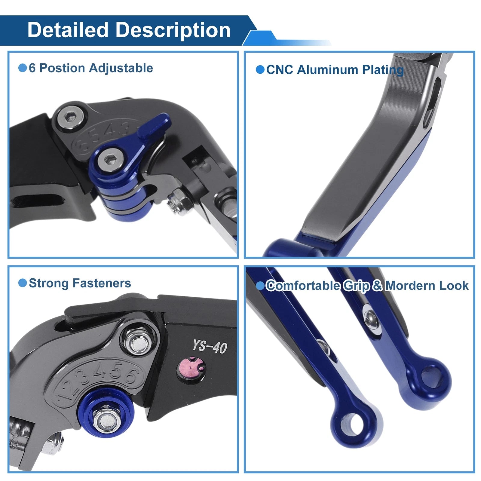 Adjustable Brake Clutch Levers for Honda CBR600RR (2007–2016) Titanium Blue