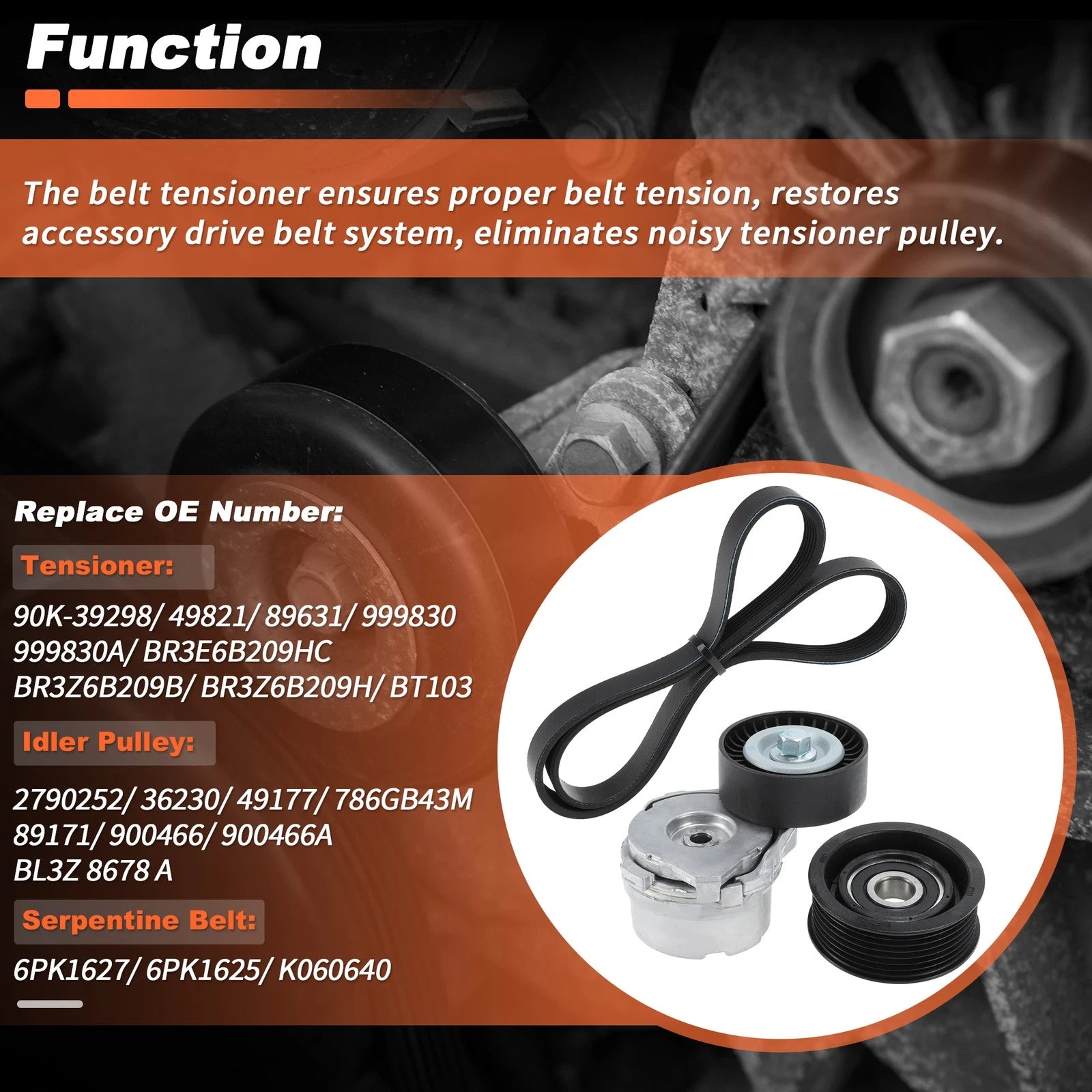 Serpentine Belt Drive Tensioner Kit for Ford F150 Lobo (2004–2008) 90K-39298, 900466A, 6PK1627