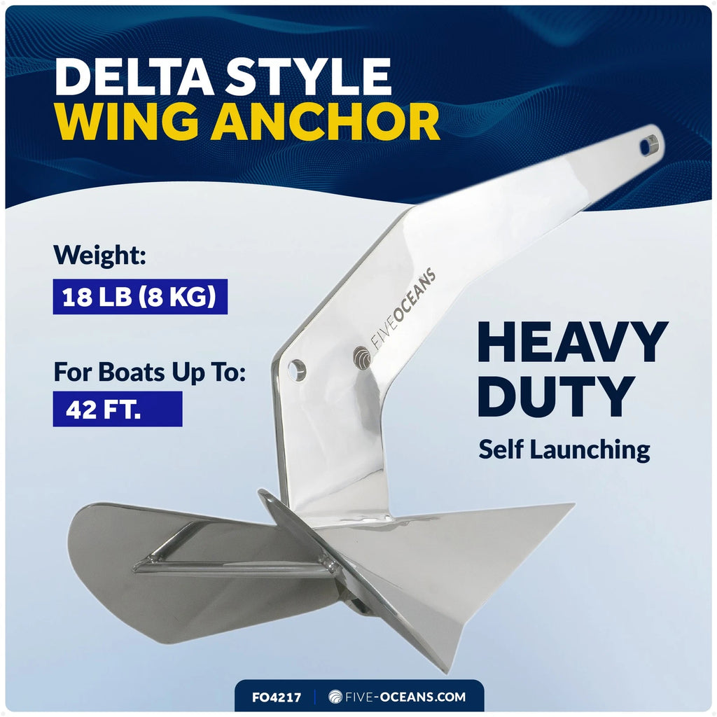 18 lb Delta Style Wing Anchor for Boats (Stainless Steel)