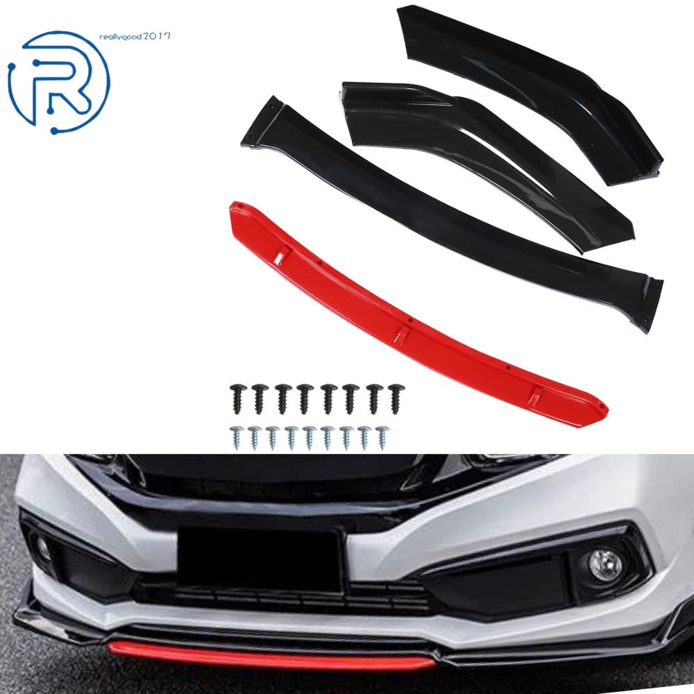 2 Layers Glossy Black Front Bumper Lip Spoiler for Universal Cars