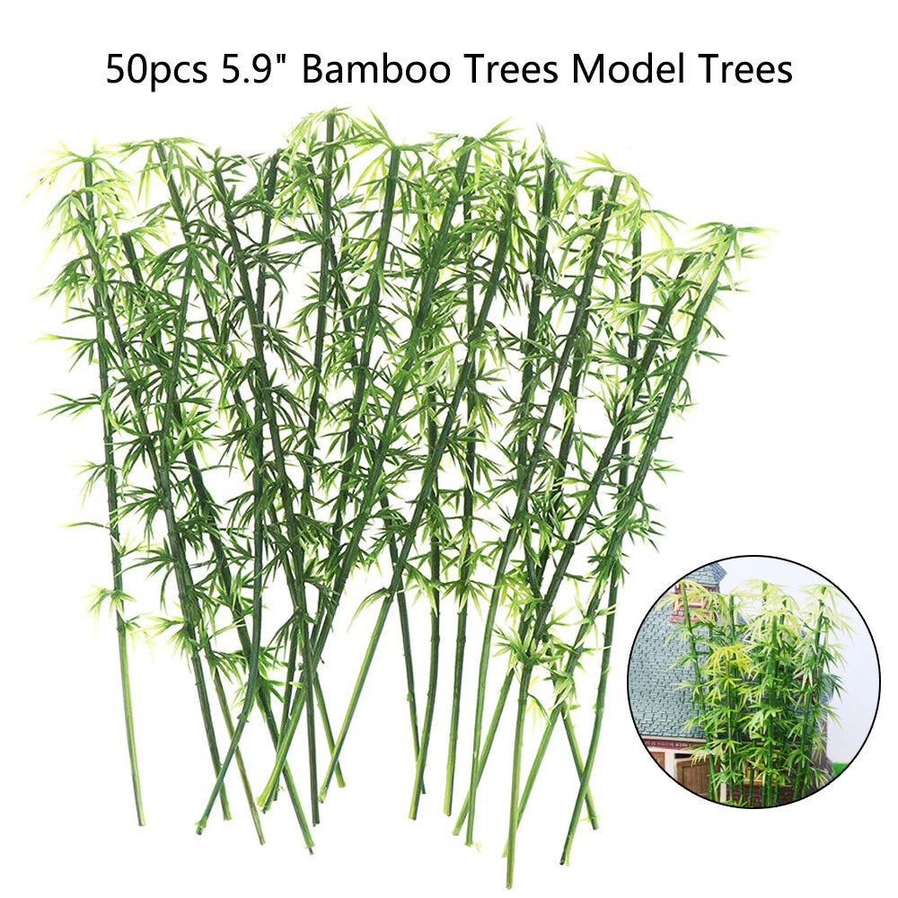 50Pcs Miniature Green Bamboo Trees for Fairy Garden Landscape Decor