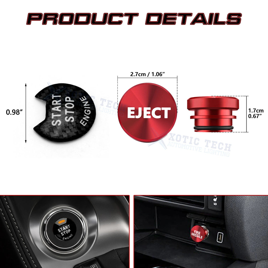 Real Carbon Fiber Engine + Red Cigarette Eject Button Trim for Nissan Infiniti (2010-2023)