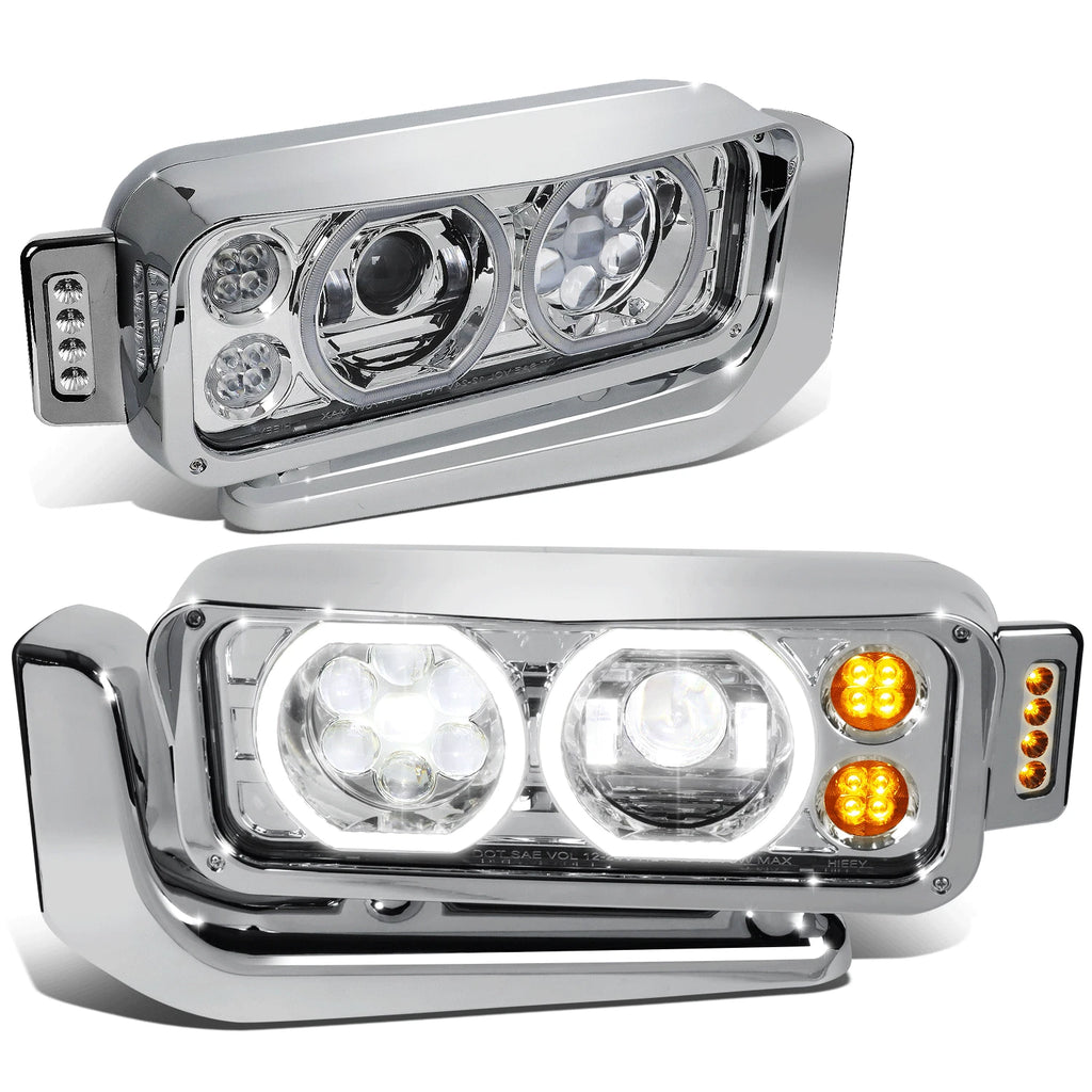 LED Halo DRL Projector Headlights for Peterbilt 359 379 389 (1981–2021)