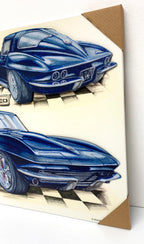 Custom Wood Sign with Blue 1963 Chevy C2 Supercharged Corvette Emblem 20x16