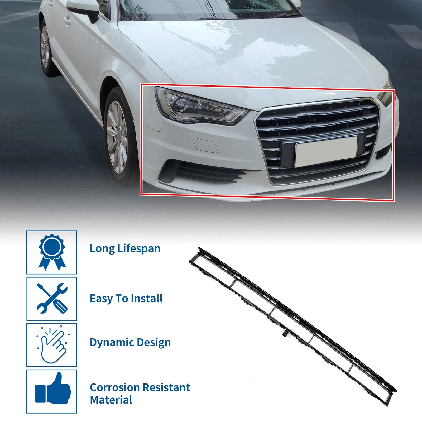 Front Lower Bumper Grille for Audi A3 A3PA (2017–2020) Black