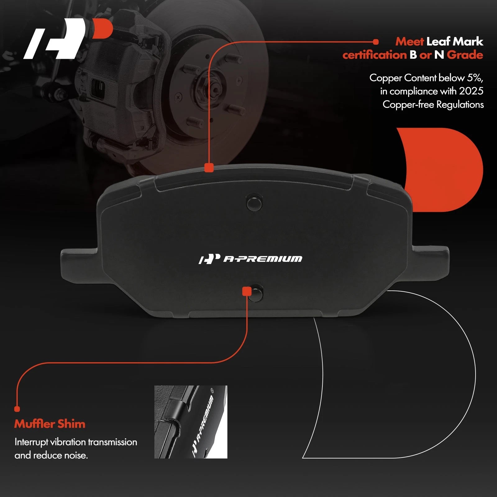 Set of 4 Front Ceramic Brake Pads for GMC Terrain, Chevy Camaro