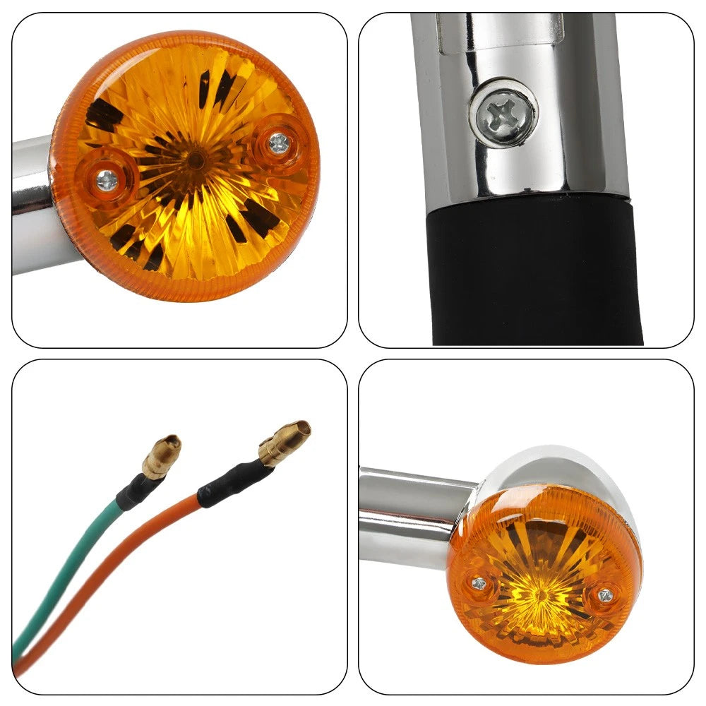 2X Front Rear Turn Signal Blinker Light for Motorcycle (Amber Chrome)