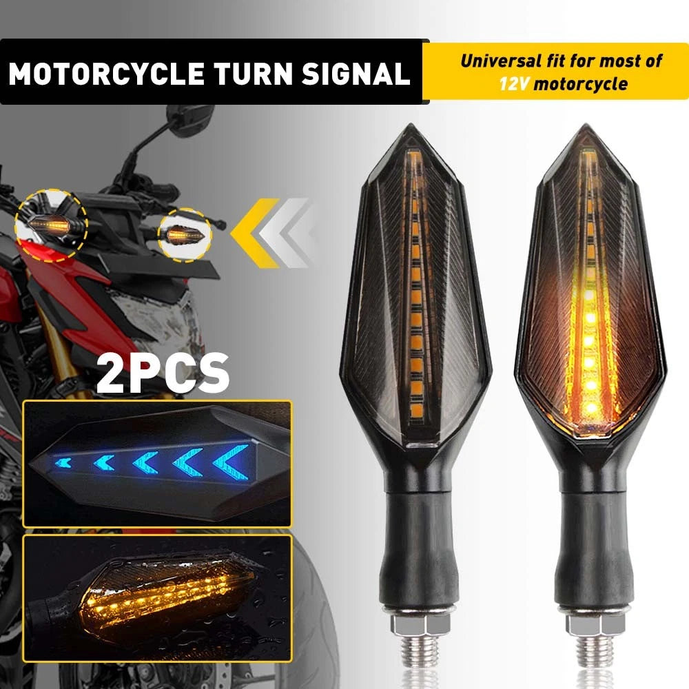 2X LED Turn Signals for Motorcycles (12V) - Blue Smoke Amber Flowing Light
