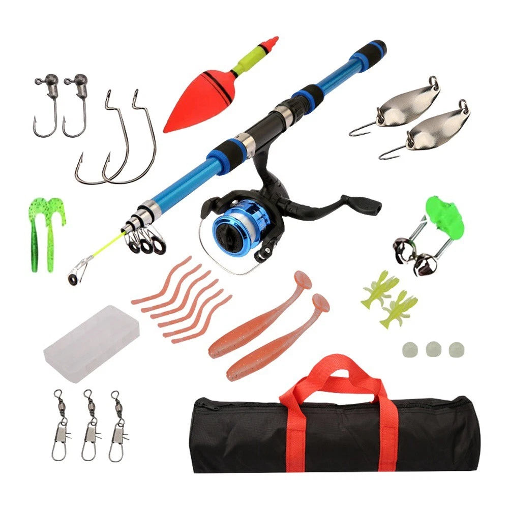 Fishing Kit 1.8m Telescopic Rod with Reel & Storage Bag for Beginners