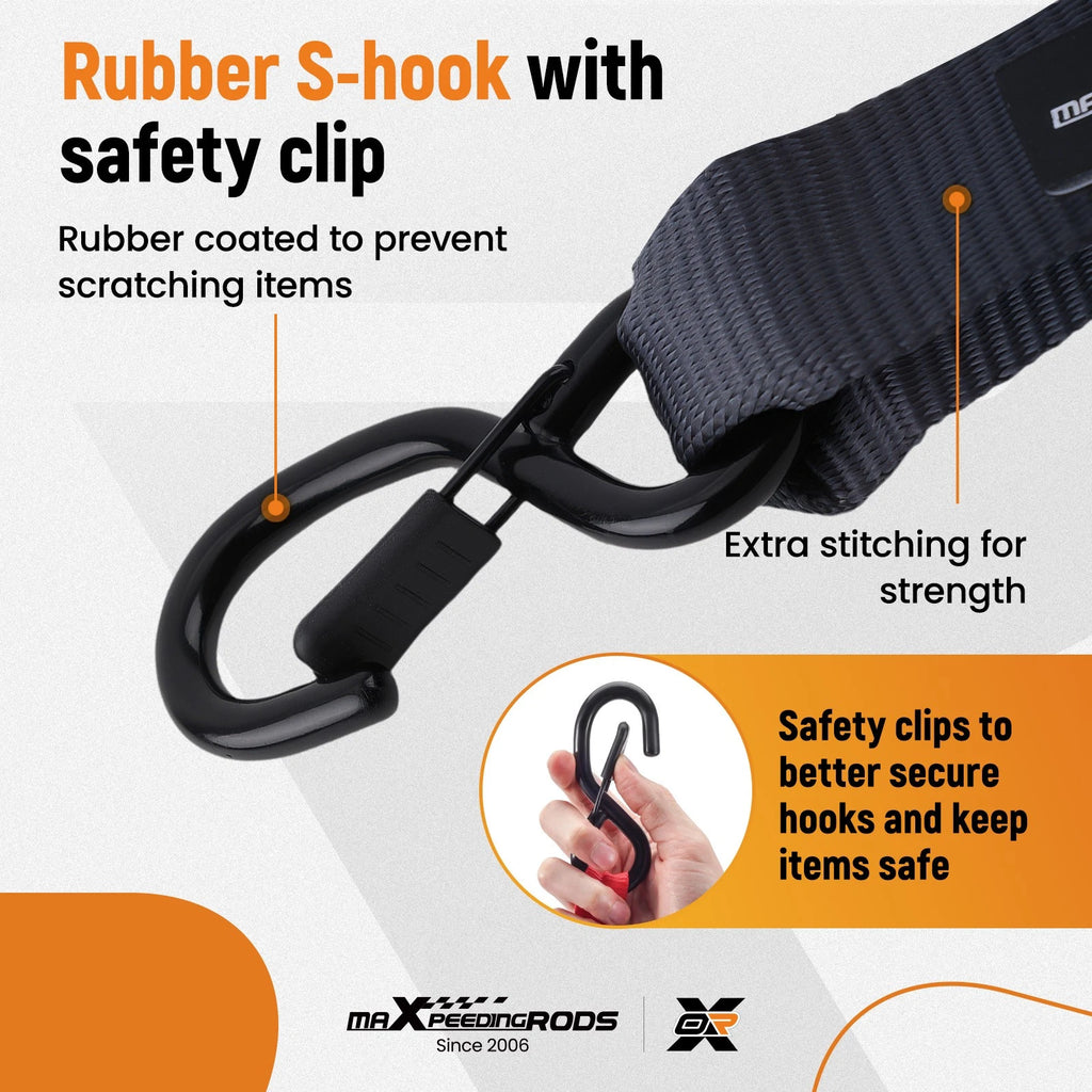 Set of 2 Ratchet Tie Down Straps 1.5in x 15ft 4400 lb for Truck Trailer