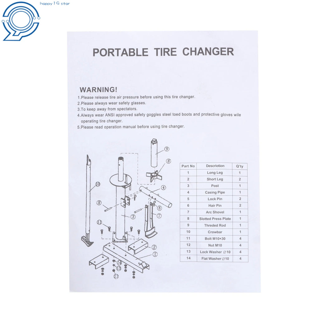 Manual Tire Changer for 8 to 16 Inch Tires (Portable)