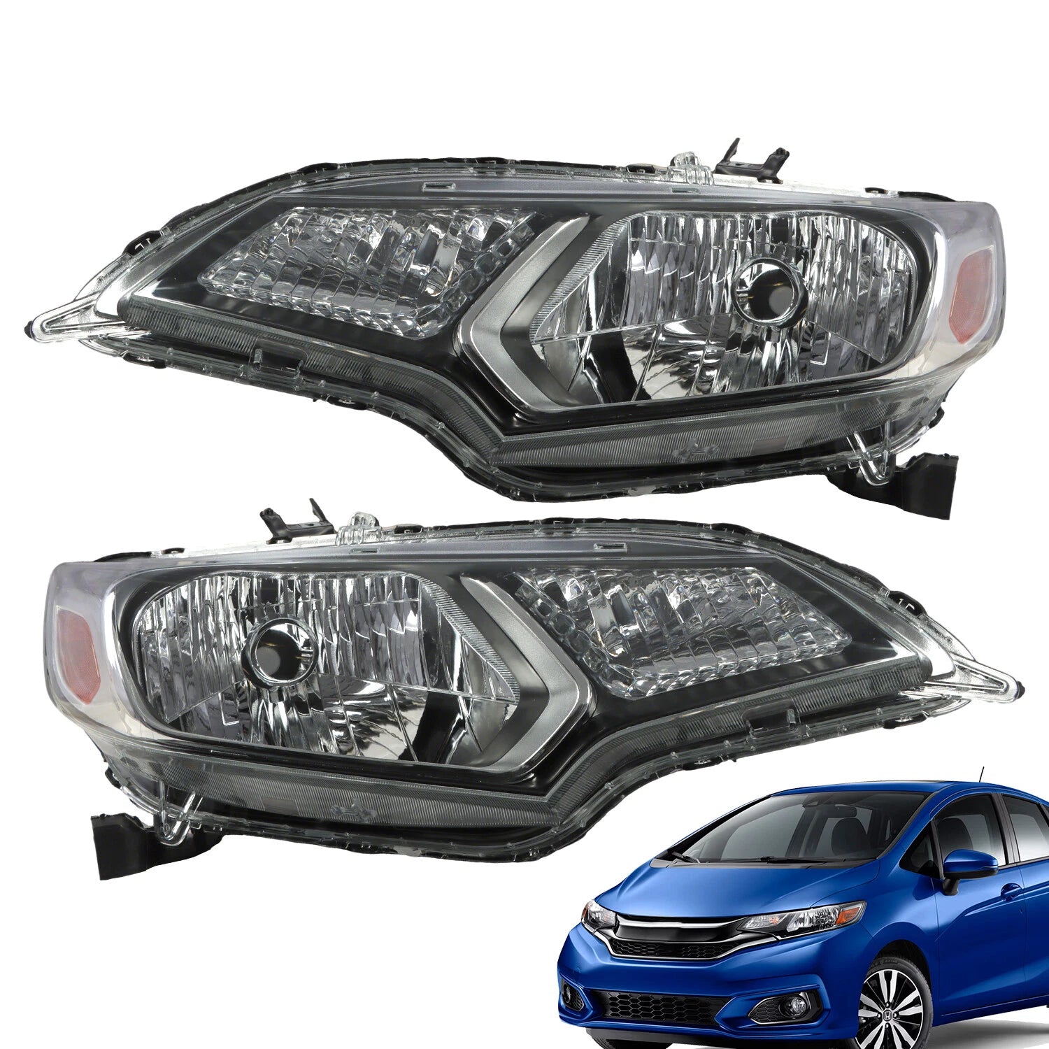 Set of 2 Front Headlights for Honda Fit (2015–2017) Left + Right Clear Lens