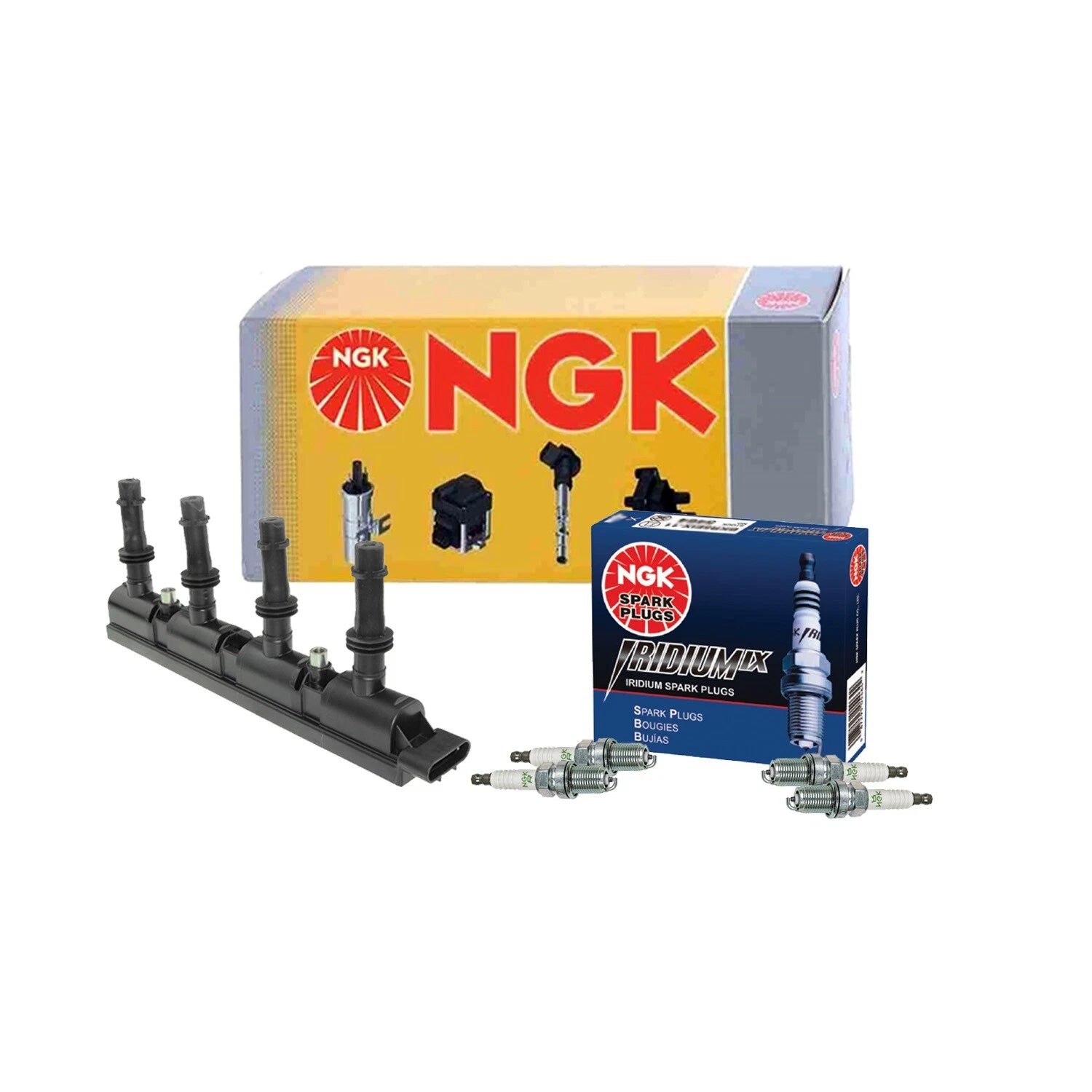 Set of 1 Ignition Coil & 4 V-Power Spark Plugs for Cadillac Chevy L4