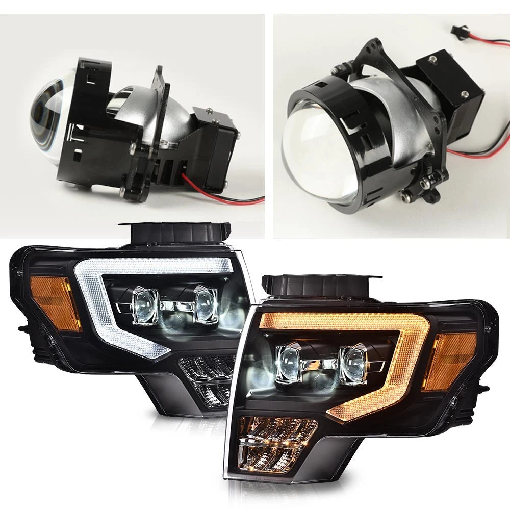 2X Black LED DRL Projector Headlights for Ford F-150 (2009–2014)