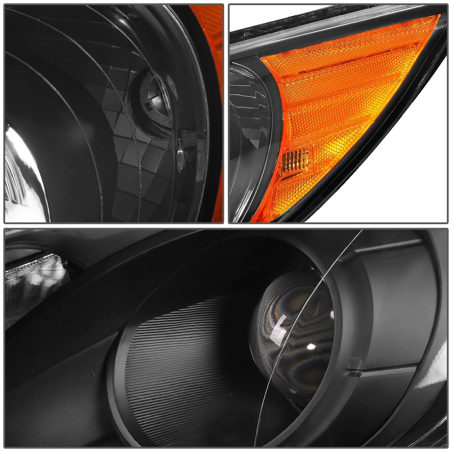 Projector Headlight Pair for Hyundai Sonata (2011–2014) Black Housing Amber