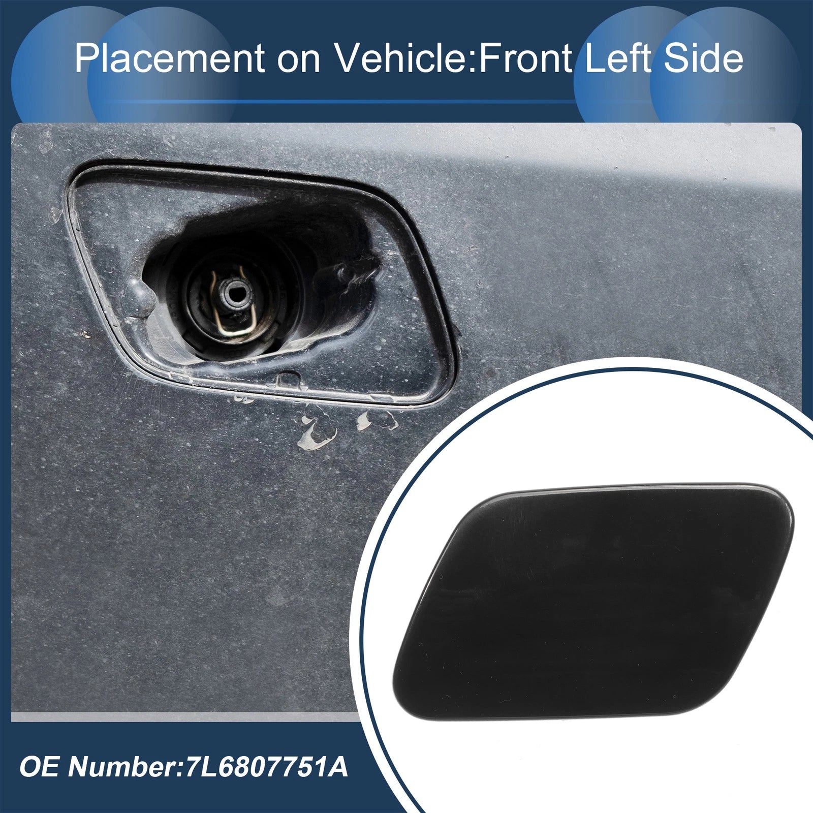 Front Left Washer Nozzle Cover Cap for Volkswagen Touareg 7L MK1 (2002–2006) Black