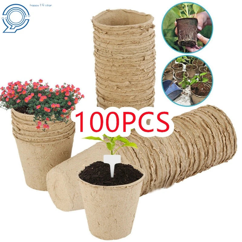 Set of 100 Biodegradable Nursery Pots for Garden Flower Plants