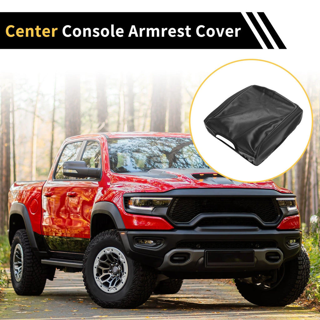 Armrest Cover for Ford F-150 (Microfiber Leather, Carbon Fiber, Black)