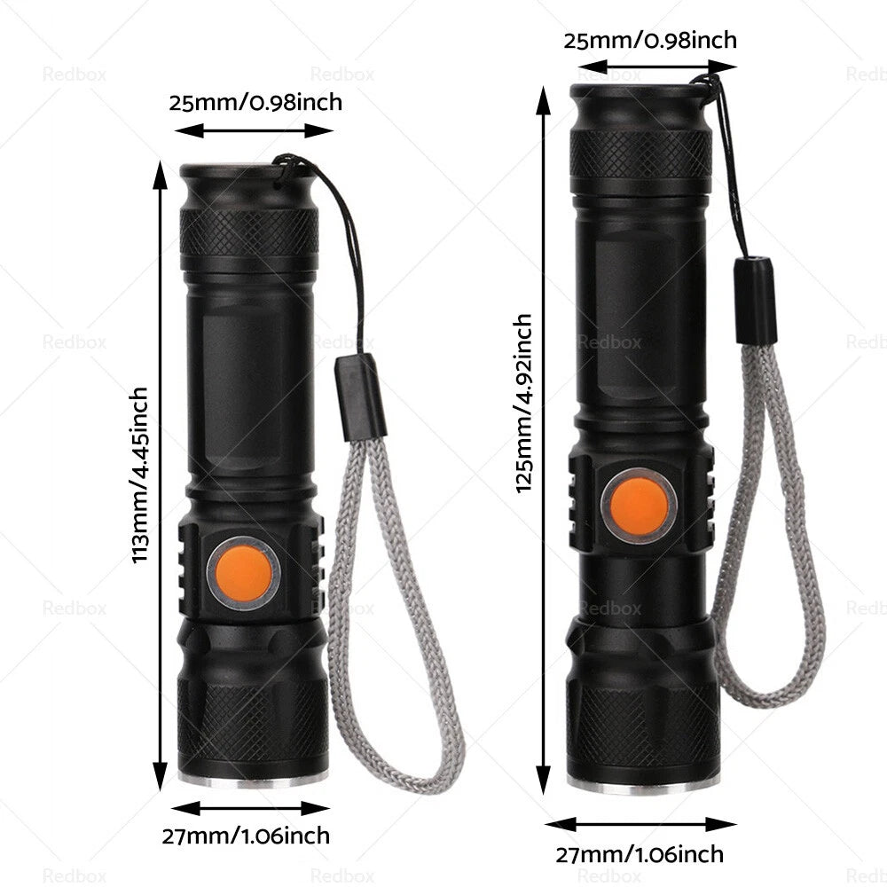 2X USB Rechargeable LED Flashlight Waterproof Torch