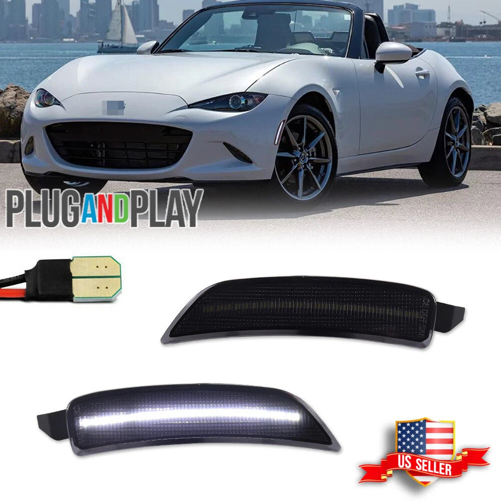 Smoked White LED Front Bumper Side Marker Lights for Mazda MX-5 Miata (2016–2023)