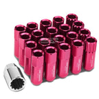 Set of 4 Open-End Aluminum Pink Lug Nuts + Adapter M12x1.25 20mm OD/60mm Tall