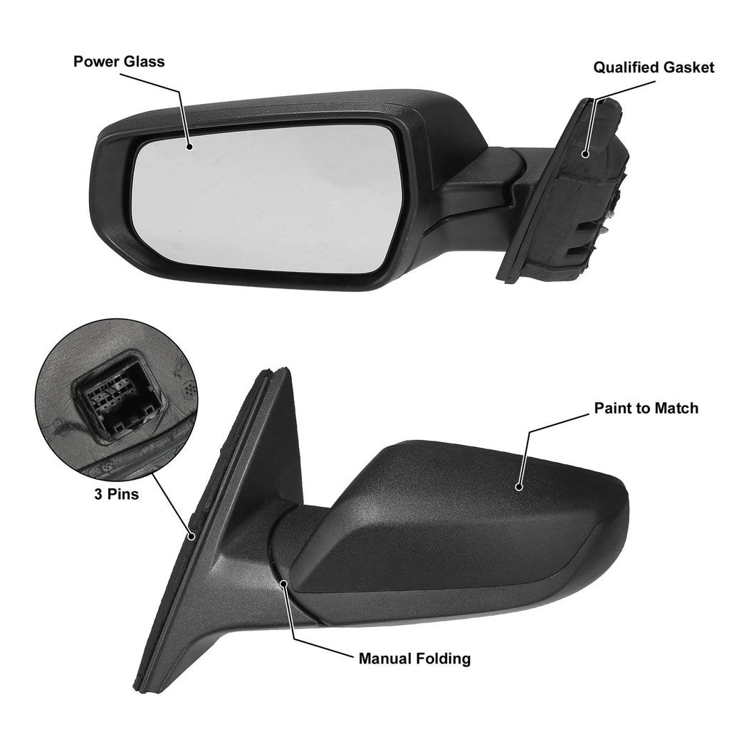 3 Pin Left Side Exterior Door Mirror Assembly Black for Chevrolet Malibu (2016–2022)