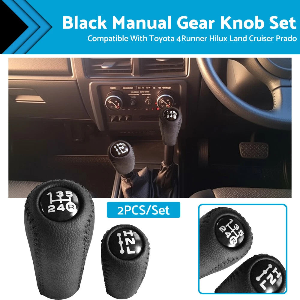 Black Leather Gear Knob Set for Toyota Lexus Scion (2005–2019)